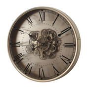 Round Birmingham Industrial Wall Clock 60cm with Moving Cogs in Silver Wash Finish