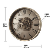 Round Birmingham Industrial Wall Clock 60cm with Moving Cogs in Silver Wash Finish