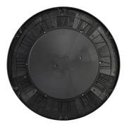 60cm black industrial round wall clock with exposed gold moving cogs and Roman numeral display