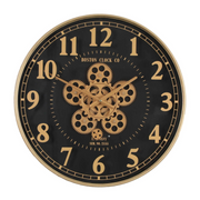 50cm round gold and black wall clock with US Navy design and real moving cogs in vintage-industrial style