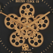 50cm round gold and black wall clock with US Navy design and real moving cogs in vintage-industrial style