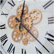 53cm round bronze wall clock with exposed gear movement and Roman numerals in vintage-industrial style