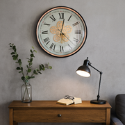53cm round bronze wall clock with exposed gear movement and Roman numerals in vintage-industrial style