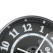 54cm round silver and black wall clock with real moving cogs and Roman numerals in modern industrial style