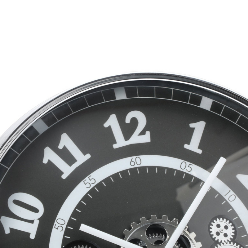54cm round silver and black wall clock with real moving cogs and Roman numerals in modern industrial style
