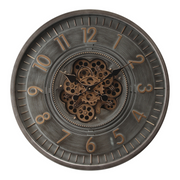 66cm charcoal round wall clock with exposed moving cogs and large Roman numeral design