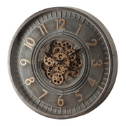 66cm charcoal round wall clock with exposed moving cogs and large Roman numeral design
