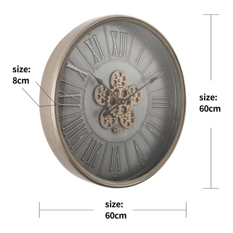 Round George 60cm Black Wall Clock with Exposed Gear Movement – Modern Industrial Home Décor
