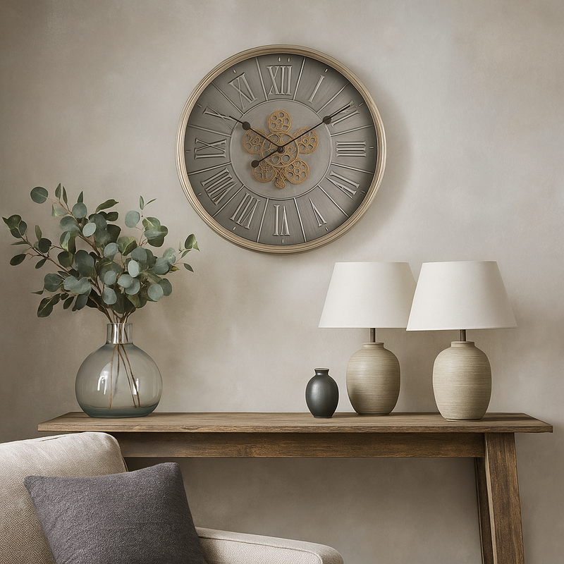 Round George 60cm Black Wall Clock with Exposed Gear Movement – Modern Industrial Home Décor