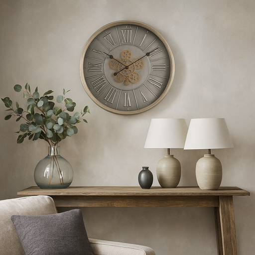 Round George 60cm Black Wall Clock with Exposed Gear Movement – Modern Industrial Home Décor