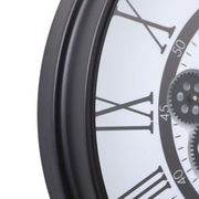 Round 54cm Black and White Wall Clock with Exposed Gears – London Modern Industrial Style