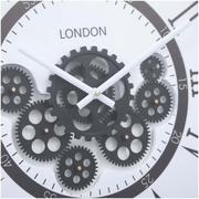 Round 54cm Black and White Wall Clock with Exposed Gears – London Modern Industrial Style