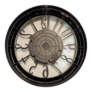 46cm silver round wall clock with exposed gold moving cogs and Roman numerals in industrial style