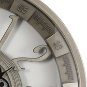 80cm round silver industrial wall clock with exposed moving cogs and Roman numerals