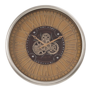 Round Persian 80cm Wall Clock in Rustic Silver with Exposed Gears and Roman Numerals – Oversized Vintage Industrial Clock