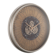 Round Persian 80cm Wall Clock in Rustic Silver with Exposed Gears and Roman Numerals – Oversized Vintage Industrial Clock