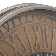 Round Persian 80cm Wall Clock in Rustic Silver with Exposed Gears and Roman Numerals – Oversized Vintage Industrial Clock