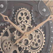 Round Persian 80cm Wall Clock in Rustic Silver with Exposed Gears and Roman Numerals – Oversized Vintage Industrial Clock