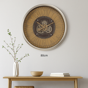 Round Persian 80cm Wall Clock in Rustic Silver with Exposed Gears and Roman Numerals – Oversized Vintage Industrial Clock