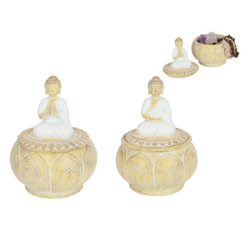 Ronis Rulai Buddha Trinket Box White and Natural 14cm Assorted