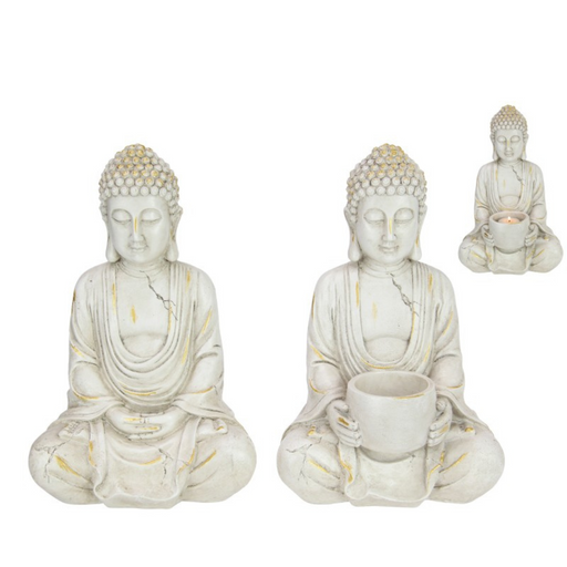 Ronis Rulai Decor Buddha White &amp; Gold Brushed 30cm Assorted