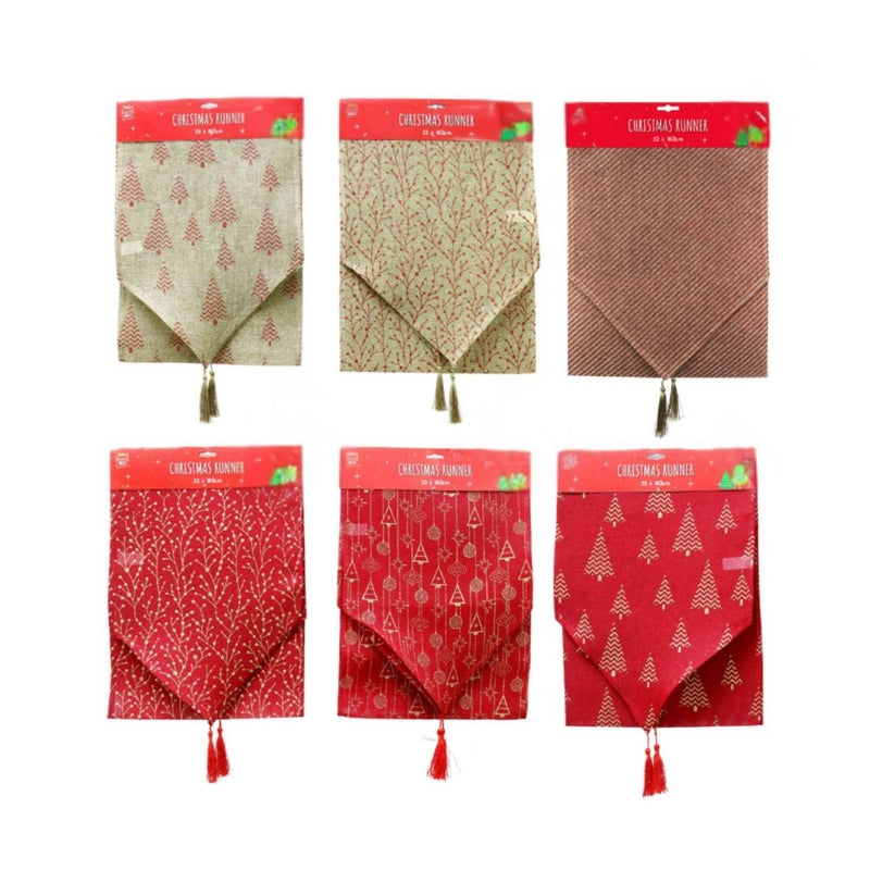 Six Christmas-themed bandanas in different patterns and colors, each on its red header card packaging, arranged in a 2x3 grid on a white background.