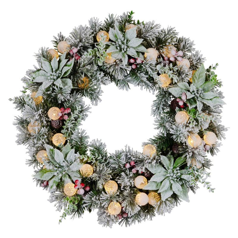 Ronis Christmas Wreath with Lights Snowy Crown Pine 61cm
