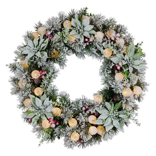 Ronis Christmas Wreath with Lights Snowy Crown Pine 61cm