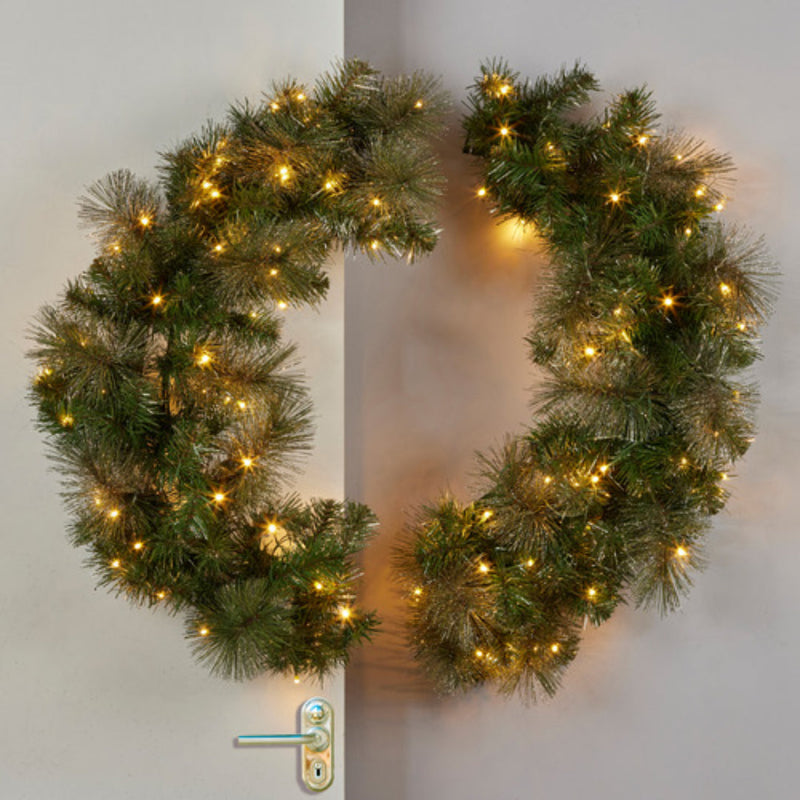 Ronis Christmas Wreath Split with Lights Glittery Gold Pine 122cm