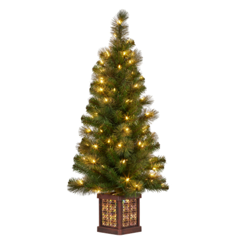 Ronis Christmas Tree with Lights Glittery Gold Pine 4ft
