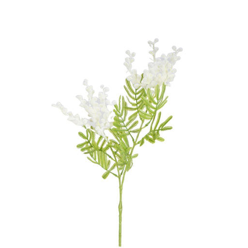 White wattle spray with two flower heads 78cm artificial stem
