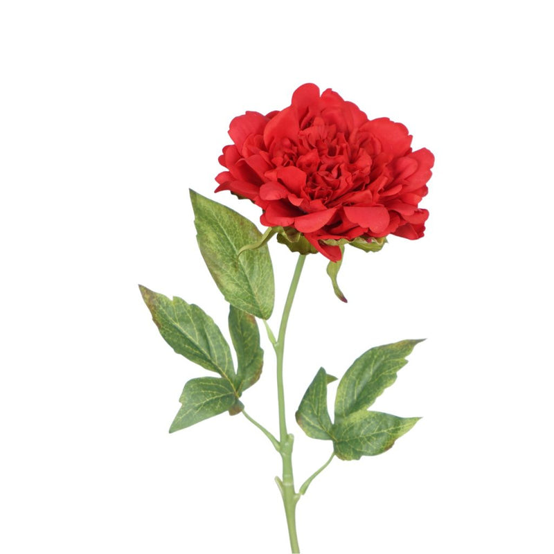Red artificial peony flower stem 56cm with realistic petals
