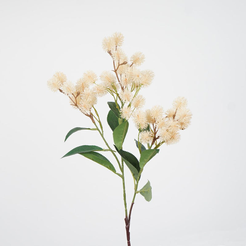 Cream pompom spray with leaves 76cm artificial flowers