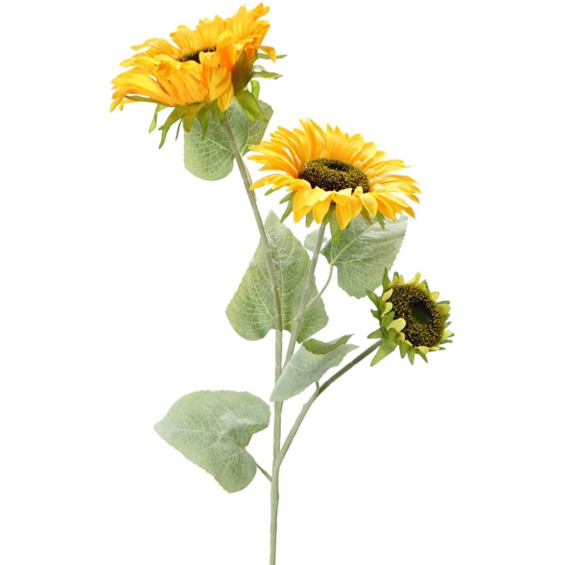 Artificial sunflower spray with 3 flower heads on 90cm stem