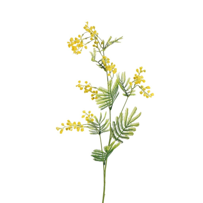 Yellow wattle spray 68cm with realistic floral clusters