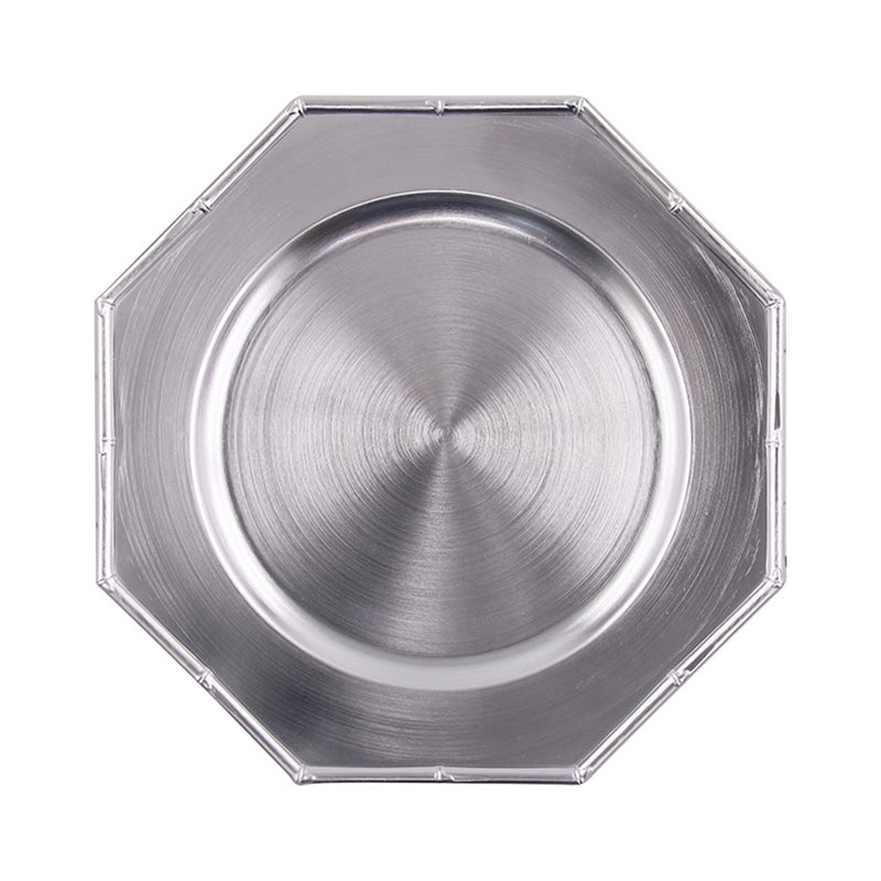 Silver charger plate with bamboo trim