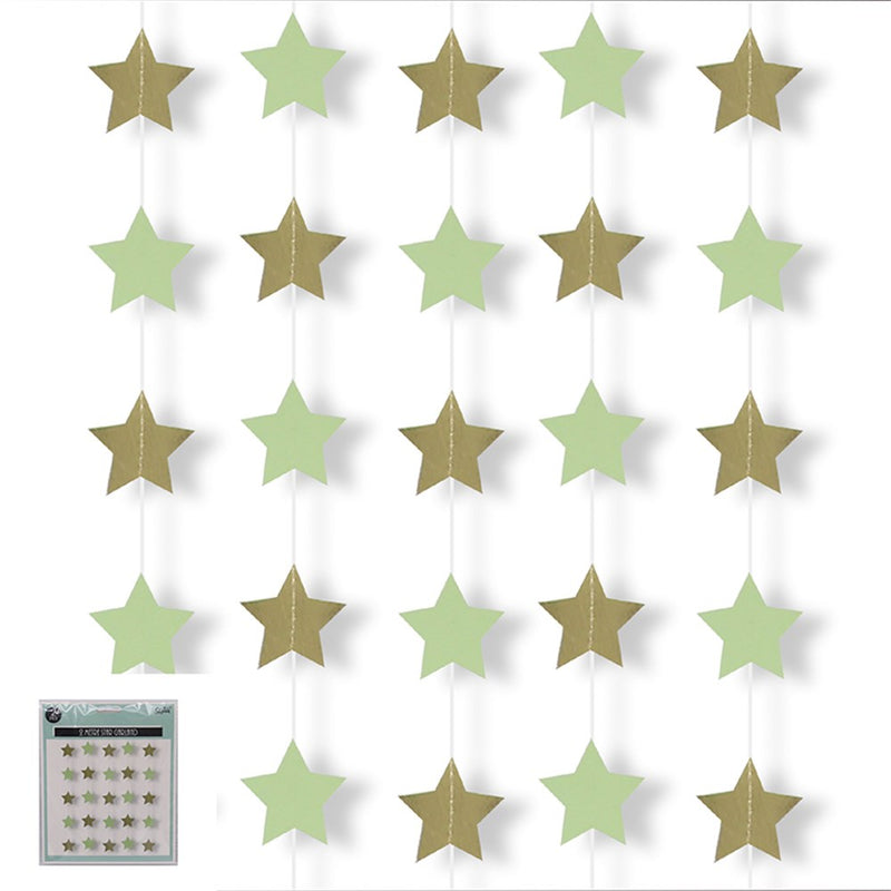 Mint and champagne star garland 2 pack