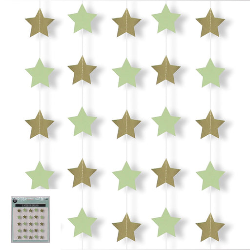 Mint and champagne star garland 2 pack