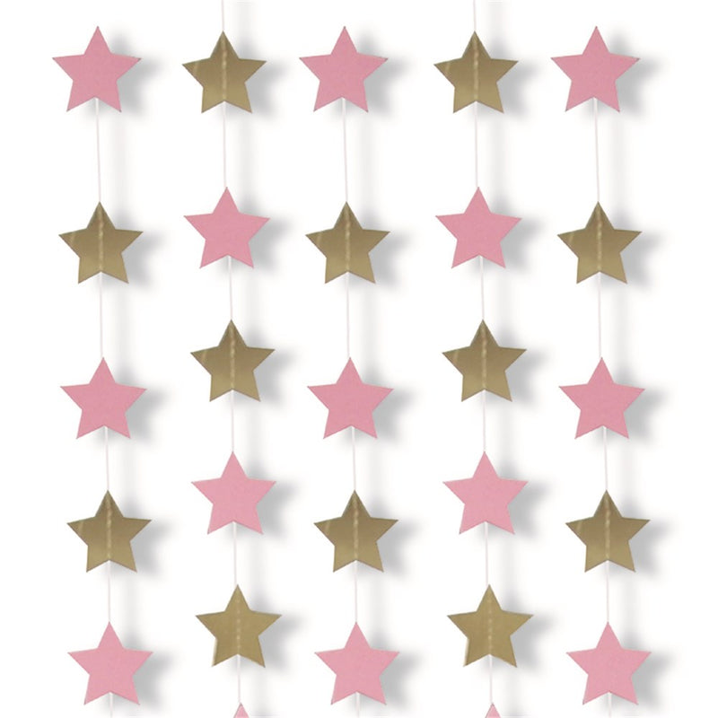 Pink and champagne star garland 2 pack