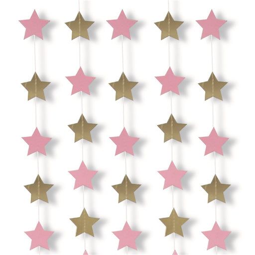 Pink and champagne star garland 2 pack