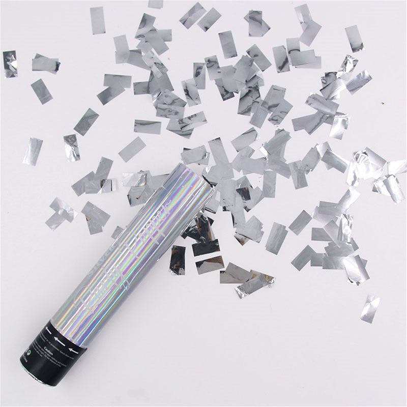 Silver confetti party popper