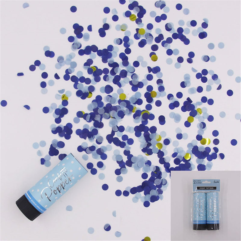 Blue mini confetti poppers 2 pack
