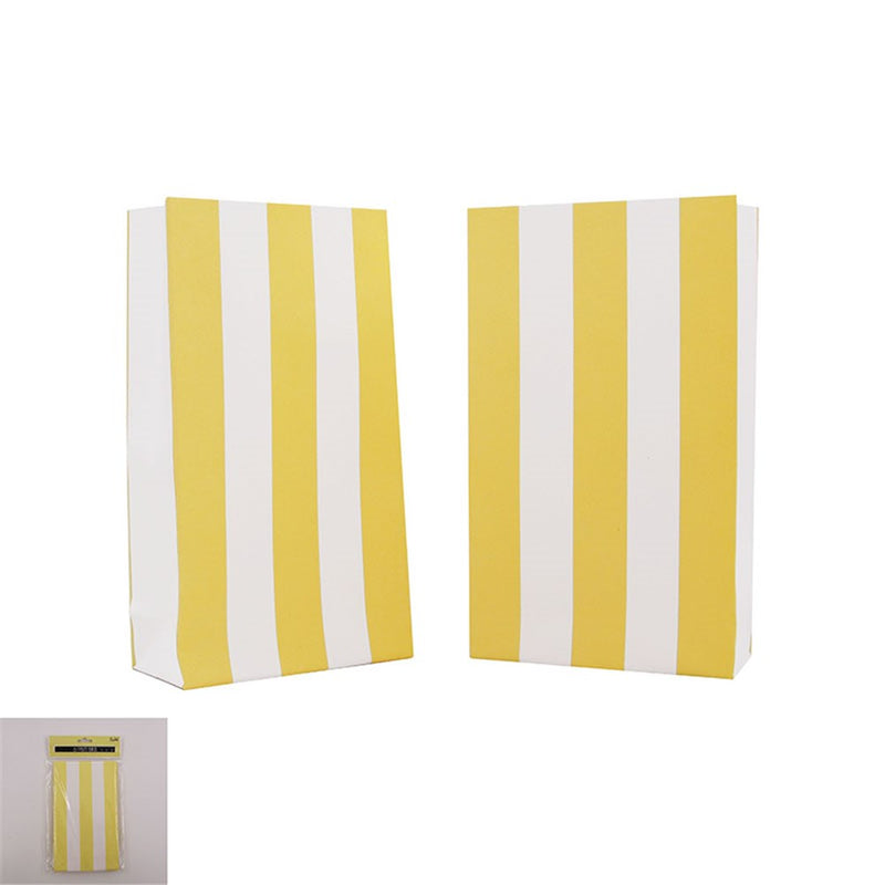 Yellow striped paper party bags