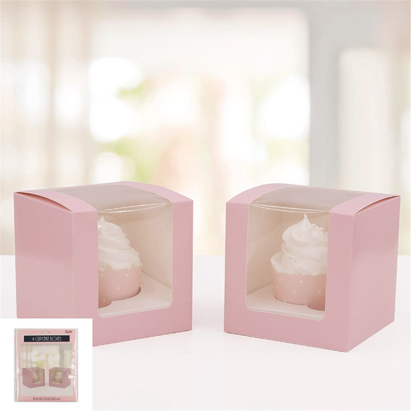 Pink single cupcake boxes 4 pack
