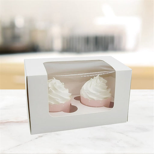 White 2-cupcake box with window 3 pack