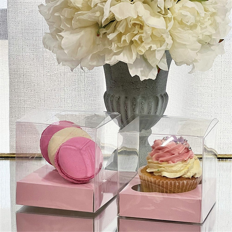 Clear cupcake boxes with pink inserts