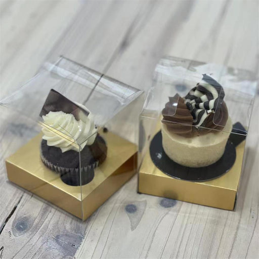 Clear cupcake box with gold insert 4 pack