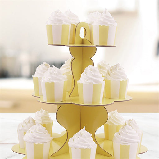 3 tier yellow paper cake stand
