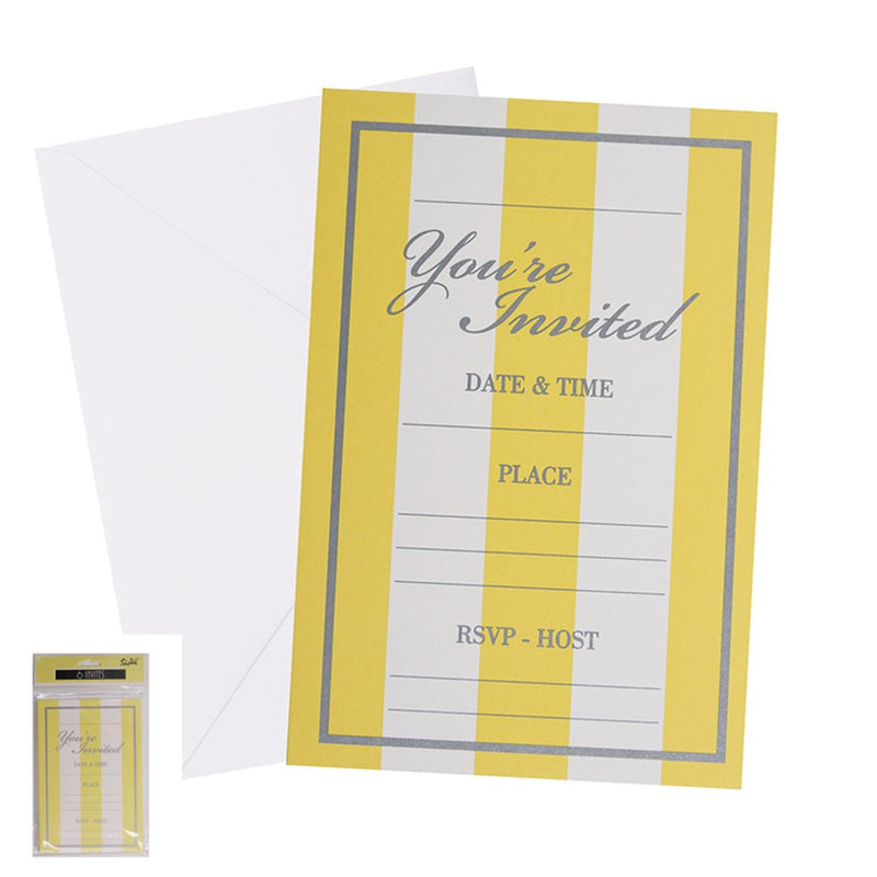 Yellow striped party invitations with envelopes