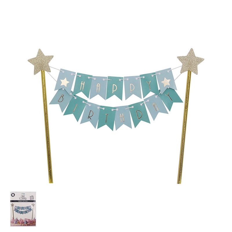 Mint Happy Birthday bunting cake topper